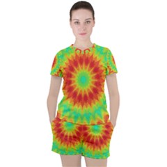 Kaleidoscope Background Red Yellow Women s Tee And Shorts Set