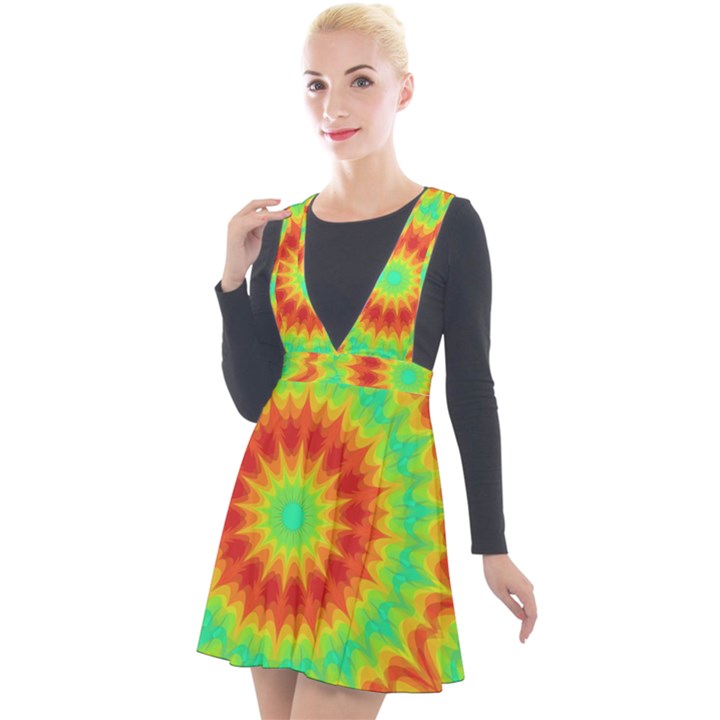 Kaleidoscope Background Red Yellow Plunge Pinafore Velour Dress