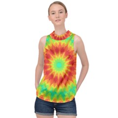 Kaleidoscope Background Red Yellow High Neck Satin Top