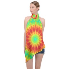 Kaleidoscope Background Red Yellow Halter Asymmetric Satin Top