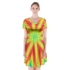 Kaleidoscope Background Star Short Sleeve V-neck Flare Dress by Mariart