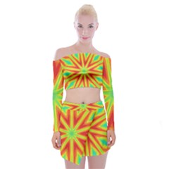 Kaleidoscope Background Star Off Shoulder Top With Mini Skirt Set by Mariart