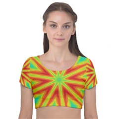 Kaleidoscope Background Star Velvet Short Sleeve Crop Top 