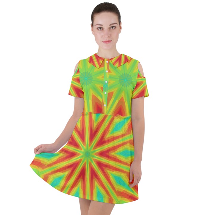 Kaleidoscope Background Star Short Sleeve Shoulder Cut Out Dress 