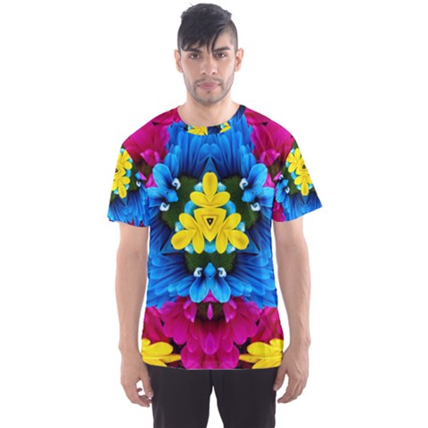 Flowers Kaleidoscope Mandala Men s Sports Mesh Tee by Mariart