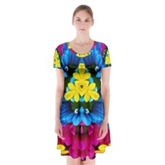 Flowers Kaleidoscope Mandala Short Sleeve V-neck Flare Dress by Mariart