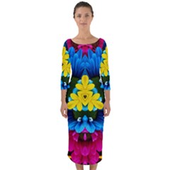 Flowers Kaleidoscope Mandala Quarter Sleeve Midi Bodycon Dress