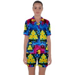 Flowers Kaleidoscope Mandala Satin Short Sleeve Pyjamas Set by Mariart