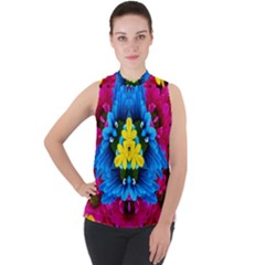 Flowers Kaleidoscope Mandala Mock Neck Chiffon Sleeveless Top