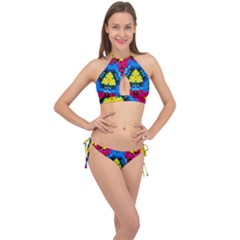 Flowers Kaleidoscope Mandala Cross Front Halter Bikini Set