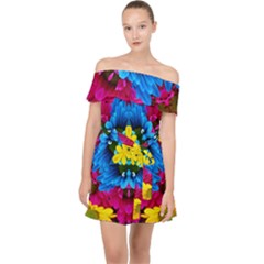 Flowers Kaleidoscope Mandala Off Shoulder Chiffon Dress by Mariart