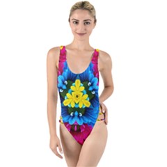 Flowers Kaleidoscope Mandala High Leg Strappy Swimsuit