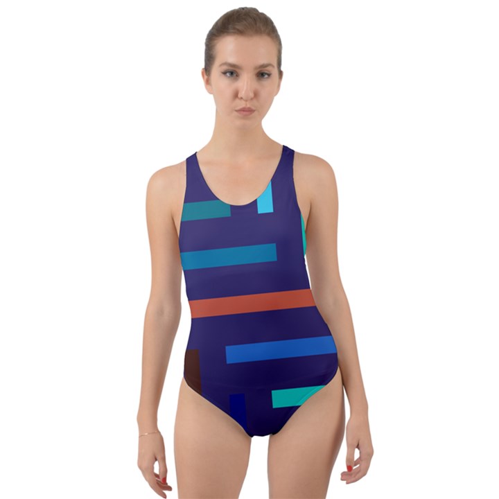 Line Background Abstract Cut-Out Back One Piece Swimsuit