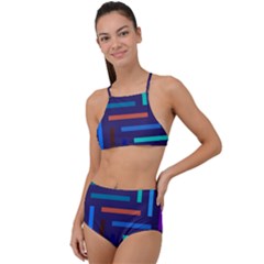 Line Background Abstract High Waist Tankini Set