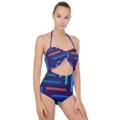 Line Background Abstract Scallop Top Cut Out Swimsuit