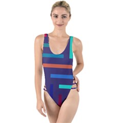 Line Background Abstract High Leg Strappy Swimsuit