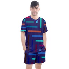 Line Background Abstract Men s Mesh Tee And Shorts Set