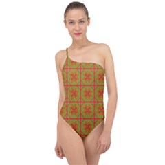 Western Pattern Backdrop Classic One Shoulder Swimsuit