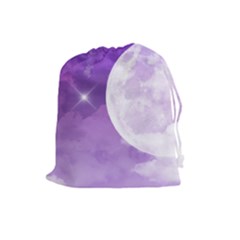 Purple Sky Star Moon Clouds Drawstring Pouch (large) by Mariart