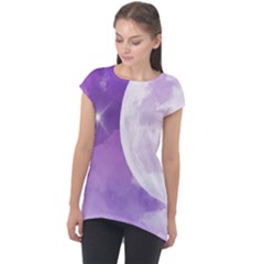 Purple Sky Star Moon Clouds Cap Sleeve High Low Top