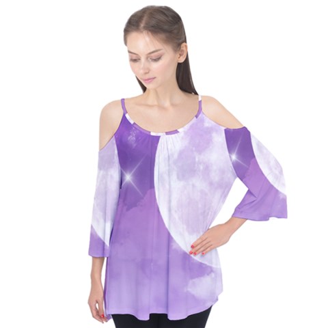 Purple Sky Star Moon Clouds Flutter Tees by Mariart