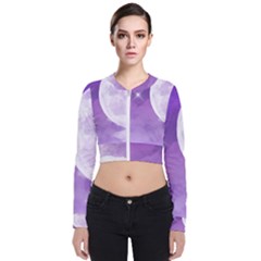 Purple Sky Star Moon Clouds Long Sleeve Zip Up Bomber Jacket