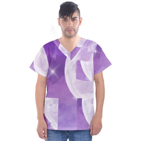 Purple Sky Star Moon Clouds Men s V-neck Scrub Top by Mariart