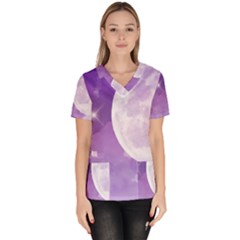 Purple Sky Star Moon Clouds Women s V-neck Scrub Top by Mariart