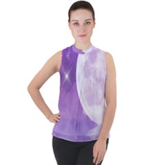 Purple Sky Star Moon Clouds Mock Neck Chiffon Sleeveless Top