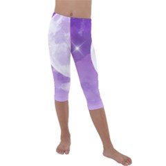 Purple Sky Star Moon Clouds Kids  Lightweight Velour Capri Leggings  by Mariart