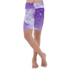 Purple Sky Star Moon Clouds Kids  Lightweight Velour Cropped Yoga Leggings