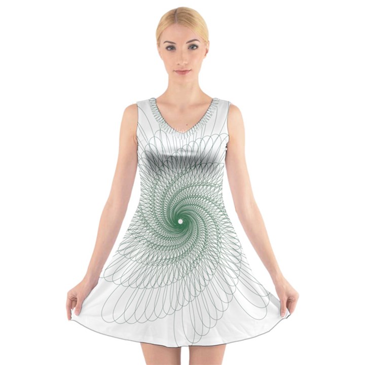 Spirograph Pattern V-Neck Sleeveless Dress