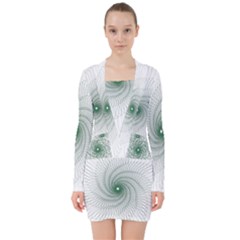 Spirograph Pattern V-neck Bodycon Long Sleeve Dress