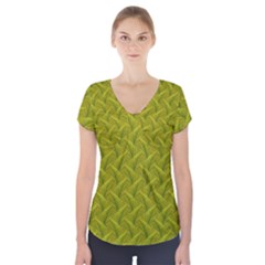 Autumn Leaves Pattern Short Sleeve Front Detail Top by LoolyElzayat