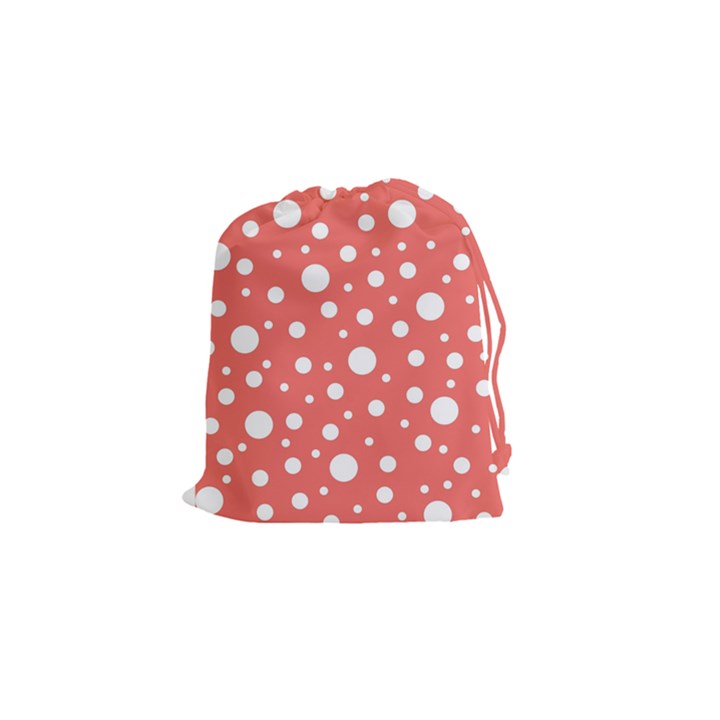 Polka Dot On Living Coral Drawstring Pouch (Small)