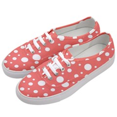 Polka Dot On Living Coral Women s Classic Low Top Sneakers by LoolyElzayat