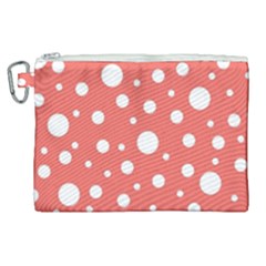 Polka Dot On Living Coral Canvas Cosmetic Bag (xl) by LoolyElzayat