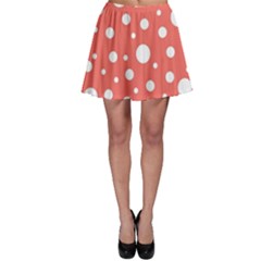 Polka Dot On Living Coral Skater Skirt by LoolyElzayat