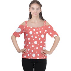 Polka Dot On Living Coral Cutout Shoulder Tee