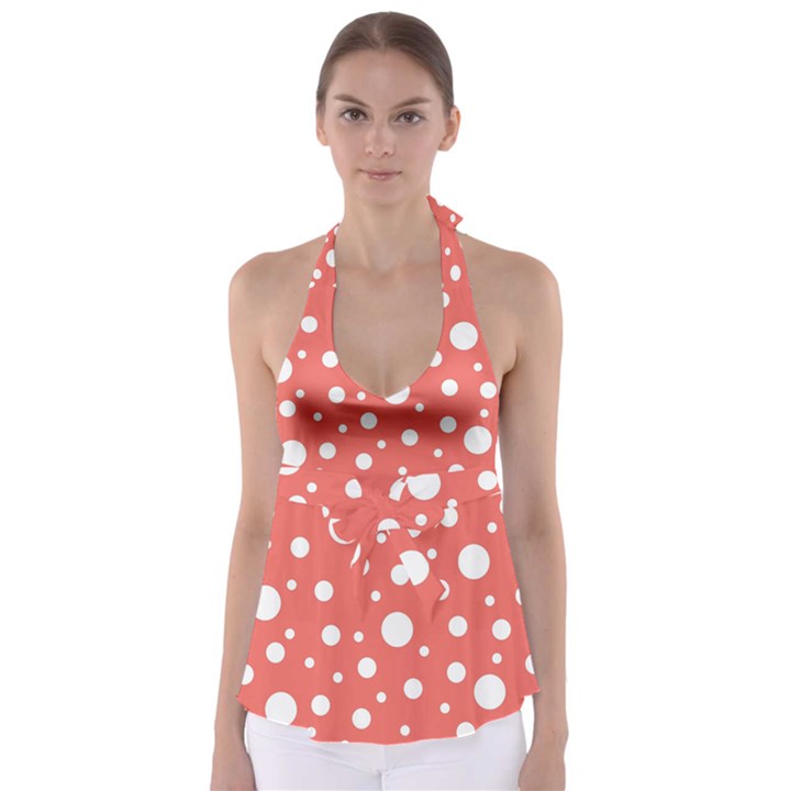 Polka Dot On Living Coral Babydoll Tankini Top