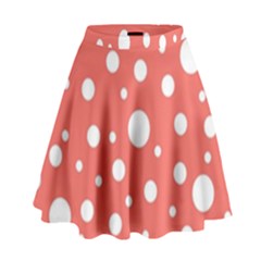 Polka Dot On Living Coral High Waist Skirt by LoolyElzayat