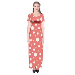 Polka Dot On Living Coral Short Sleeve Maxi Dress by LoolyElzayat