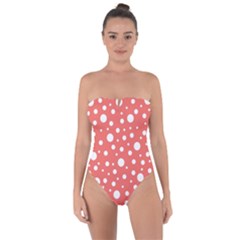 Polka Dot On Living Coral Tie Back One Piece Swimsuit by LoolyElzayat