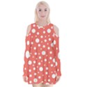 Polka Dot On Living Coral Velvet Long Sleeve Shoulder Cutout Dress View1