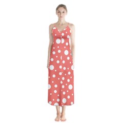 Polka Dot On Living Coral Button Up Chiffon Maxi Dress by LoolyElzayat