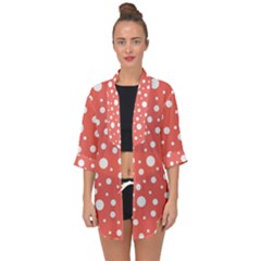 Polka Dot On Living Coral Open Front Chiffon Kimono by LoolyElzayat