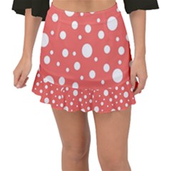 Polka Dot On Living Coral Fishtail Mini Chiffon Skirt by LoolyElzayat