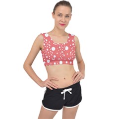 Polka Dot On Living Coral V-back Sports Bra by LoolyElzayat