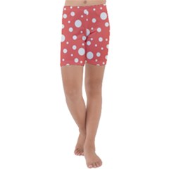 Polka Dot On Living Coral Kids  Lightweight Velour Capri Yoga Leggings