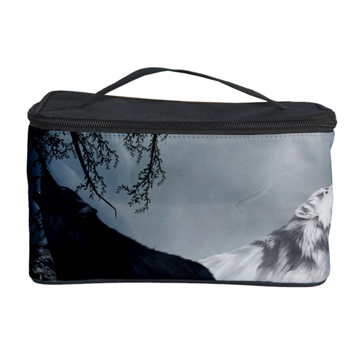 Awesome Black And White Wolf In The Dark Night Cosmetic Storage